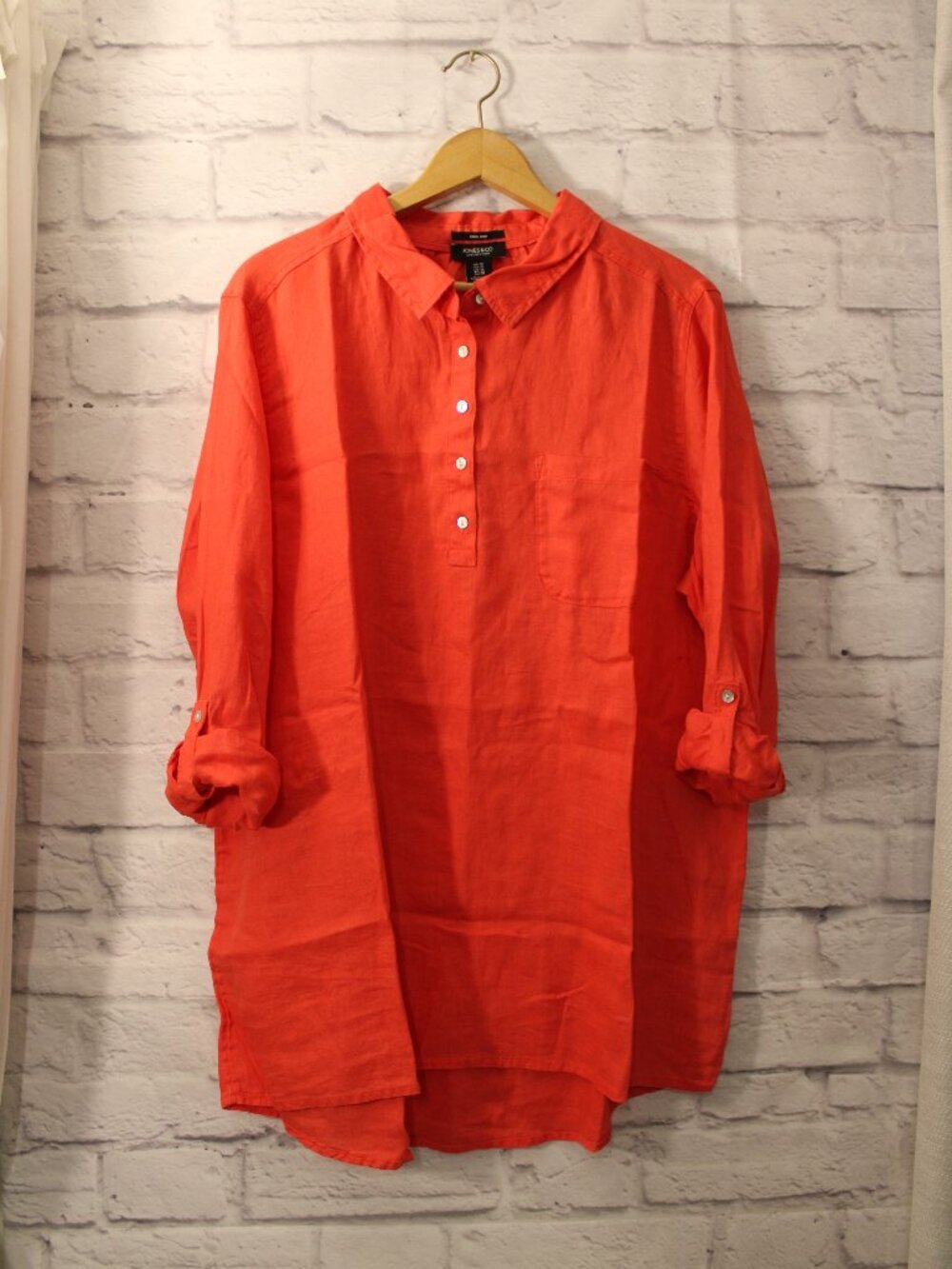Jones New York Plus 1X Coral 100% Linen Button Front Shirt Summer Casual Travel